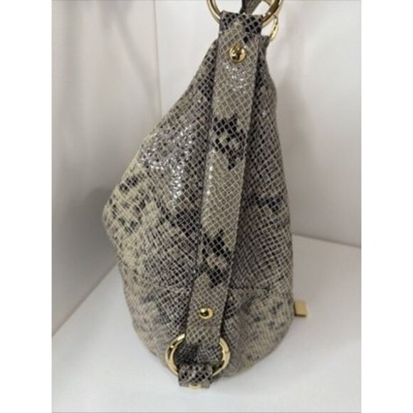 Michael Kors Python Embossed Leather Hobo Shoulder Bag Gold Hardware + Wallet - Picture 4 of 16